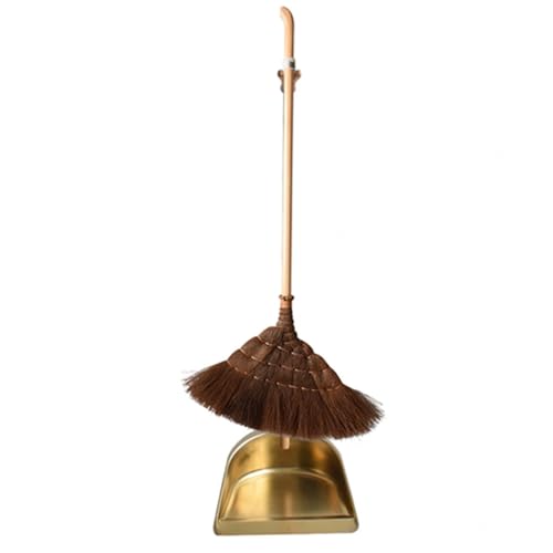 Chinese Style Dust Pan and Broom Set with Long Handled for Home, Palm Fiber Brooms and Solid Wood Dustpan Combo Set, Upright Stand Up Sweep Tool for Lobby Floor Yard Home Kitchen Office Use,B - color: B