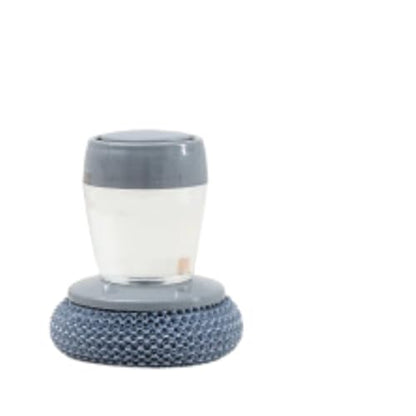Kitchen Soap Dispensing Palm Brush, Stainless Steel Scrubber Sponge with Storage Base, Push-Type Dish Cleaner, Random Colour (Random Colour)