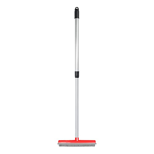 Stanley Home Products Rubber Broom with Adjustable Handle – for Carpets Floors Stairs Upholstery – Electrostatic Action Removes Pet Hair Lint Fuzz Dirt – Built-in Squeegee Tackles Wet Messes