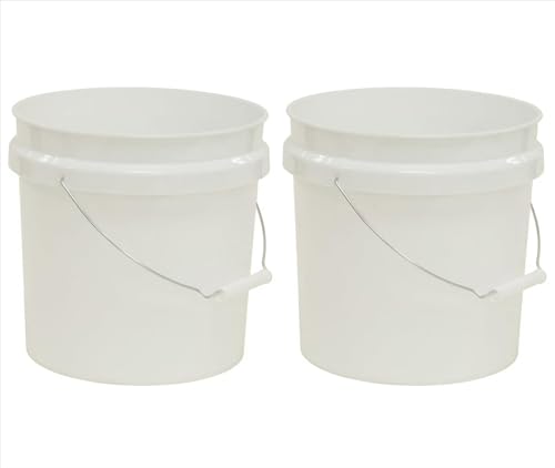 (2 Pack) 2 Gallon Round Comfort Handle Plastic Utility Bucket, White,Durable Round Cleaning and Storage Pails for Home, Garage, Garden