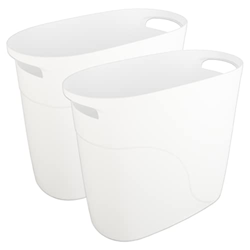 Plastic Small Trash Can Slim Waste Basket with Handles 3.2 Gallon Narrow Garbage Container Bin for Bathroom, Bedroom, Kitchen, Home Office Under Desk, Dorm, Laundry Room, Kids Room, White 2 Pack - color: White, size: 3.2 Gallons, 2 Pack