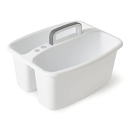 Gracious Living Storage Caddy, 2-Compartment Portable Plastic Tote with Handle for Cleaning Supplies, Craft Organization, & Makeup, White/Gray - size: 1 Pack