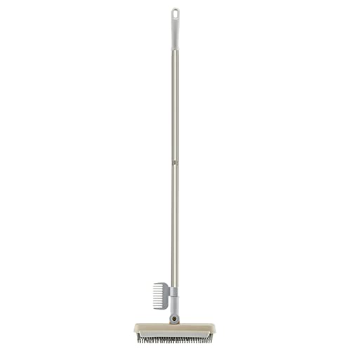 3 in 1 Floor Scrub Brush with Squeegee and Long Handle, 3 in 1 Silicone Crevice Grout Brush with 180 Degree Rotating Head for Floor Kitchen Bathroom Wall Deck Tile Cleaning - color: Khaki