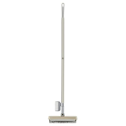 3 in 1 Floor Scrub Brush with Squeegee and Long Handle, 3 in 1 Silicone Crevice Grout Brush with 180 Degree Rotating Head for Floor Kitchen Bathroom Wall Deck Tile Cleaning - color: Khaki