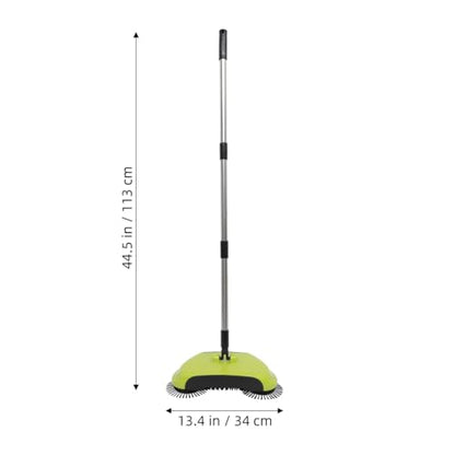 Manual Push Floor Sweeper Broom, Hand Push Sweeper with Enclosed Dustpan Bin, 3‑in‑1 360° Rotating Floor Cleaning Brush Mop Machine Adjustable Handle Vacuum‑Free for Tile Hardwood Carpet Green