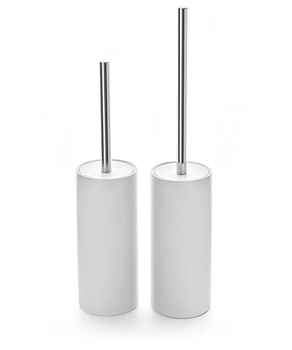 Matt White Ceramic Toilet Brush and Holder Set, Freestanding Toilet Bowl Cleaners Brush, Scrubber Brush for Toilet, Bathroom Accessories with Stainless Handle, Deep Cleaning - color: Matt White, size: Set/2