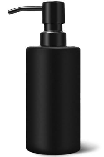 GMISUN Black Soap Dispenser, Hand Soap Dispenser for Bathroom, Dish Dispenser for Kitchen, 12 fl oz/350ml Glass Soap Bottle with Stainless Steel Pump, Modern Refillable Liquid Lotion Dispenser - color: Black Bottle + Black Pump, size: 1 Pack - 12oz