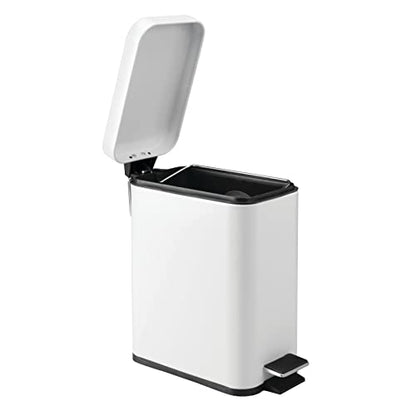 mDesign 5 Liter Rectangular Small Steel Step Trash Can Wastebasket, Garbage Container Bin for Bathroom, Powder Room, Bedroom, Kitchen, Craft Room, Office - Removable Liner Bucket, Matte White - color: White, size: 1.3 Gallon