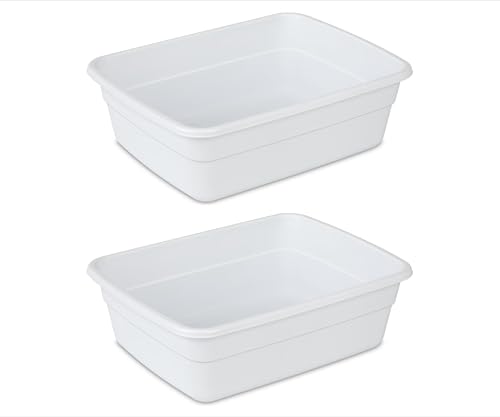 (2 Pack) White Plastic Multi-Purpose Dishpan, Durable Wash Tub for Kitchen Sink, Cleaning, Washing Dishes, Laundry and Household Daily Use