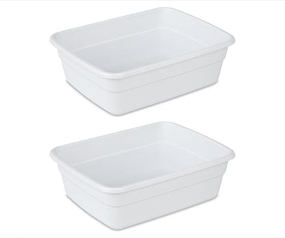 (2 Pack) White Plastic Multi-Purpose Dishpan, Durable Wash Tub for Kitchen Sink, Cleaning, Washing Dishes, Laundry and Household Daily Use