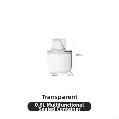 Transparent sealed laundry detergent canister with reflow design and graduated markings, constructed from PET material for organized and mess storage of laundry additives (0.6L) - size: 0.6L