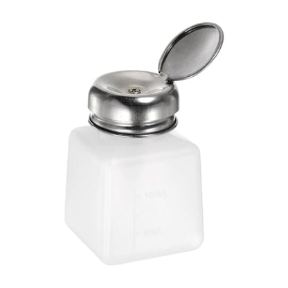 HARFINGTON Solvent Alcohol Dispensers 100ml(3.4oz) Push Down Liquid Dispenser Pump Bottle with Sealing Stainless Steel Lid for Acetone Cleanser Polish Remover, White - color: White, size: 3.4 Ounces