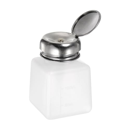 HARFINGTON Solvent Alcohol Dispensers 100ml(3.4oz) Push Down Liquid Dispenser Pump Bottle with Sealing Stainless Steel Lid for Acetone Cleanser Polish Remover, White - color: White, size: 3.4 Ounces