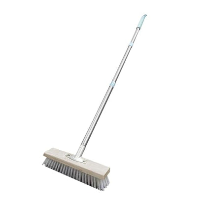 Stainless Steel Wire Broom Deck Scrub Brush with Long Handle, Stiff Metal Bristle Brush, Heavy Duty Floor Brush for Outdoor Patio Deck Garden - size: 7.8in