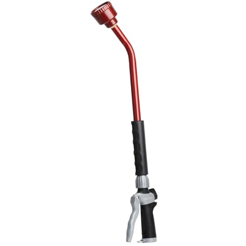RESTMO Heavy Duty Full Metal Long Watering Wand, 24 Inches Gentle Soft Full Shower Sprayer Wand with Flow Control, Hose Wand for Hanging Baskets, Shrubs, Plants, Flowers, Garden and Lawn, Red - color: Red