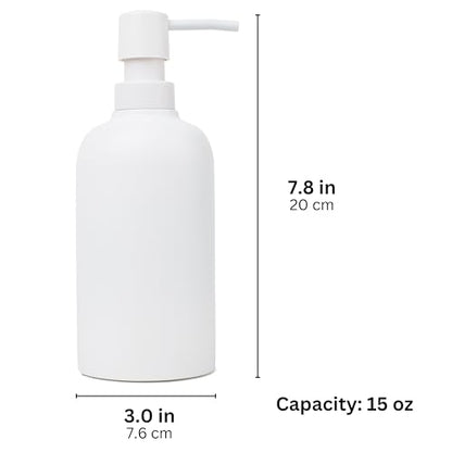 Matte White Round Soap Dispenser for Kitchen & Bathroom – 15 oz Refillable Resin Pump Bottle for Dish Soap, Hand Soap, Shampoo, Conditioner – Modern Countertop Dispenser with Non-Slip Protective Pads - color: White, style: Round Soap Dispenser