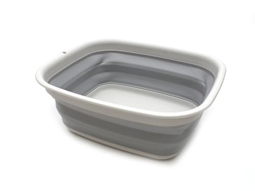 SAMMART 9.45L (2.5 Gallon) Collapsible Tub - Foldable Dish Tub - Portable Washing Basin - Space Saving Plastic Washtub (Grey, M) - color: M. Grey, size: Medium