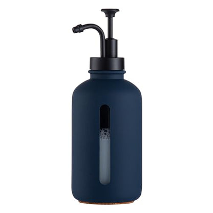 Enra Glass Soap Dispenser with Window,17oz Blue Hand Soap Dispenser Stainless Steel Hand Pump,Countertop Lotion Bottle for Bathroom Kitchen(Blue-Liquid - color: Liquid-blue2