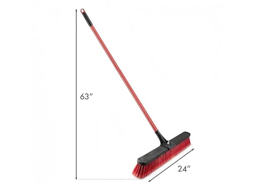 24" Heavy-Duty Push Brooms, Multi-Surface Rough Sweep Broom with Clamp & Bolt Handle, 3" Recycled PET Bristles for Concrete, Garage & Driveway