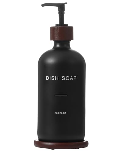 Dish Soap Dispenser, Refillable Soap Dispenser Kitchen with Tray, Glass Soap Dispenser with Pump, Suitable for Soap Dispenser for Kitchen Sink, Modern Home Decor. (Black) - color: Black D*1