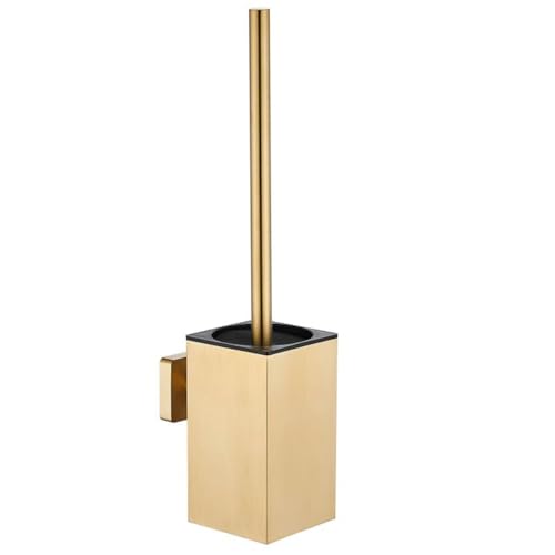 Toilet Brush and Holder Set Wall Mount or Freestanding KWQKEM Modern Toilet Bowl Cleaners Brush and Holder with Lid 304 Stainless Steel (Brushed Gold) - color: Gold, size: Wall Mount