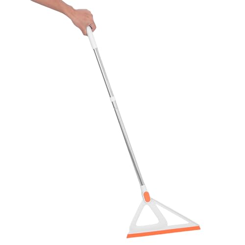 Ipetboom Rubber Edge Silicone Floor Squeegee Broom, Multi-Function Floor Scrubber Tool for Tile and Concrete, White and Orange, Home Cleaning and Deck Scrubbing