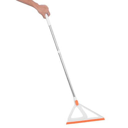 Rubber Edge Floor Squeegee Broom with Silicone Scraper for Tile Floor Cleaning Multifunctional Water Remover for Indoor Use White and Orange