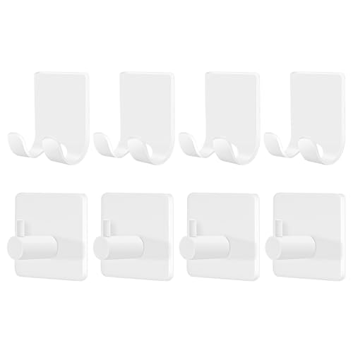 CGBE Razor Holder for Shower, 4 Packs Shaver Holder and 4 Packs Shower Hooks, Self Adhesive Damage Free Wall Hooks for Bathroom - White - color: White, size: 8 Pack