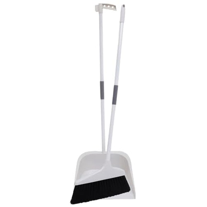 Lurrose Broom and Dustpan Set Heavy Duty Floor Cleaning Kit with Soft Bristles and Ergonomic Long Handle for Home Kitchen Tile and Hardwood Surfaces - color: White