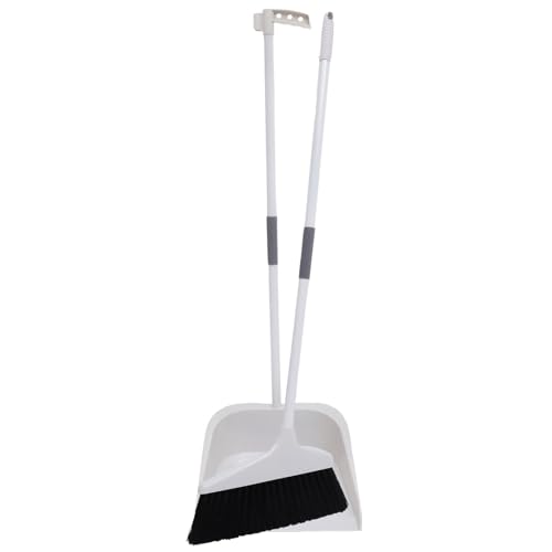 Lurrose Broom and Dustpan Set Heavy Duty Floor Cleaning Kit with Soft Bristles and Ergonomic Long Handle for Home Kitchen Tile and Hardwood Surfaces - color: White