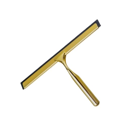 J&V TEXTILES All-Purpose Stainless Steel Shower Squeegee for Glass Doors with Adhesive Hooks, Squeegee for Shower Glass, Bathroom Household Cleaner Tool, 10 Inch (Gold) - color: Gold