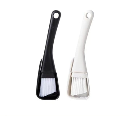 2PCs Window Track & Crevice Cleaning Brushes with Built-in Dustpan - Floor/Window Slot/Keyboard/Door Crevice Brush Set, Household Cleaning Tool Set(Black+White) - color: Black+white