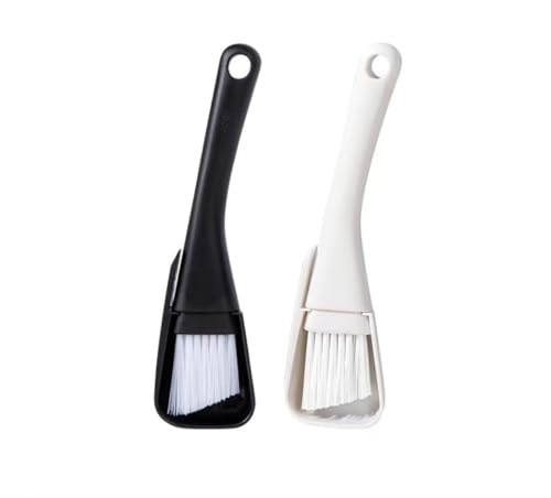 2PCs Window Track & Crevice Cleaning Brushes with Built-in Dustpan - Floor/Window Slot/Keyboard/Door Crevice Brush Set, Household Cleaning Tool Set(Black+White) - color: Black+white