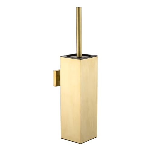 Toilet Brush Set - Brushed Gold, Wall-Mounted Holder, Cleaning Brush Head, and Splash Guard - color: Brushed Gold