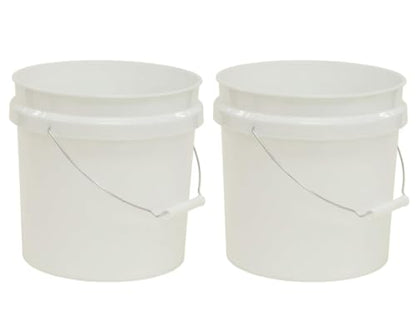(2 Pack) 2 Gallon Round Comfort Handle Plastic Utility Bucket, White,Durable Round Cleaning and Storage Pails for Home, Garage, Garden