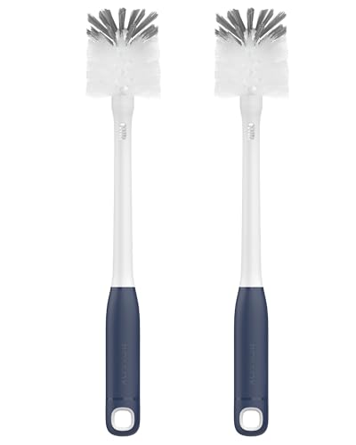 ROSEOK 2 in 1 Bottle Brush with Straw Cleaner Brush, Water Bottle Brush | For Cleaning Glass, Sports Bottle, Coffee Mug, Cup Cleaner, Navy Blue, 2 Pack - color: Navy Blue, size: 2pcs