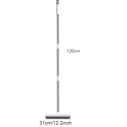 Rubber Cleaning Broom with Silicone Bristles and Stainless Steel Handle for Removing Pet Hair and Dust on Carpet Hardwood for Tile and Floor Surfaces