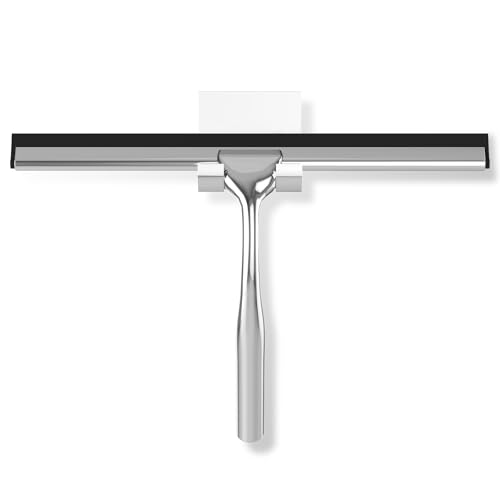 Shower Squeegee for Shower Glass Door with Adhesive Hook, Stainless Steel Squeegee for Shower Glass, Window Squeegee for Cleaning Tile Wall, Mirror, Car(10", Silver) - color: Sliver, size: Small