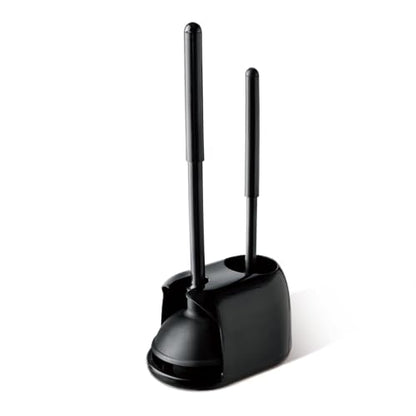 Eyliden Toilet Plunger and Brush Set, 2-in-1 Compact Holder | Unclogs Toilets, Deep Cleans Bowls, Nylon Bristles, Rubber Cup, Durable Plastic Caddy, Space-Saver, Bathroom Cleaning Tools - color: Black