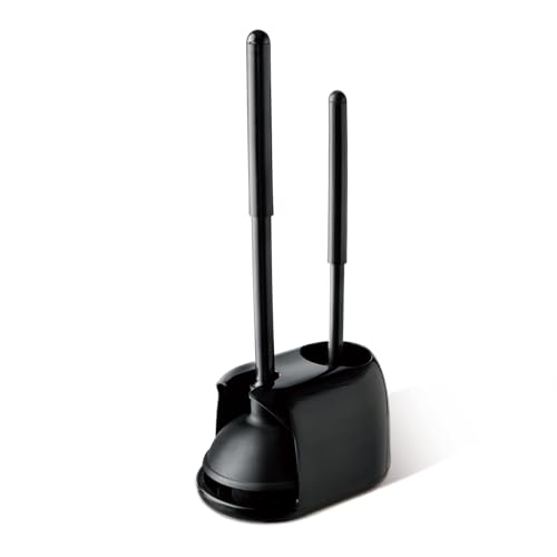 Eyliden Toilet Plunger and Brush Set, 2-in-1 Compact Holder | Unclogs Toilets, Deep Cleans Bowls, Nylon Bristles, Rubber Cup, Durable Plastic Caddy, Space-Saver, Bathroom Cleaning Tools - color: Black