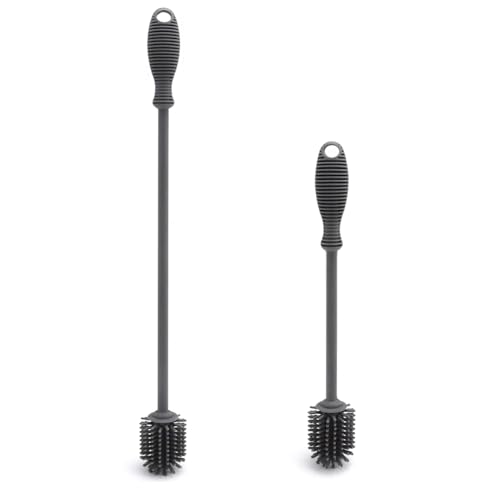 Silicone Cleaning Brush Set, Cup Brush, Long and Short Handle, Suitable for Various containers Such as Milk Bottles, Wine Bottles, Glass Bottles, etc. Cleaning Brush (Black)
