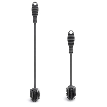 Silicone Cleaning Brush Set, Cup Brush, Long and Short Handle, Suitable for Various containers Such as Milk Bottles, Wine Bottles, Glass Bottles, etc. Cleaning Brush (Black)