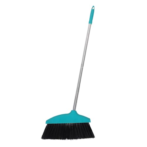Zerodeko Wide Angle Soft Bristle Floor Broom with Long Handle, Green Household Cleaning Broom for Indoor and Outdoor Use, Heavy Duty Stainless Steel Sweeping Tool for Garage, Patio,