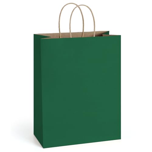 BagDream Large Paper Bags with Handles Bulk 10x5x13 50Pcs Forest Green | Kraft Paper, Recycled, Large Gift Bags for Christmas, Thanksgiving, Outings, Sport Events, Craft, Retail, Grocery, Shopping - color: Forest Green