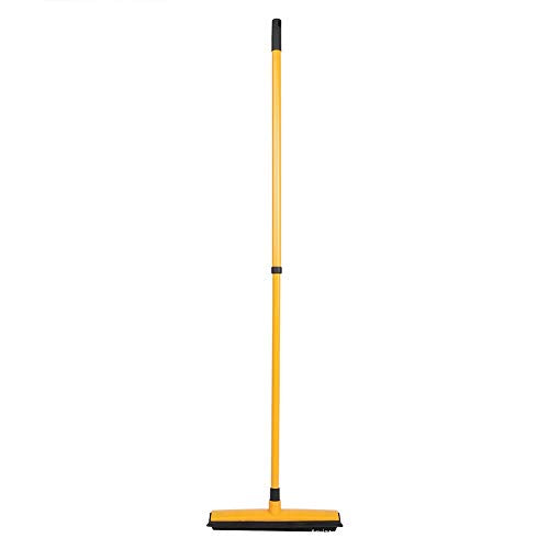 Pet Hair Sweeper, Rubber Broom Pet Hair Lint Removal Device with Telescopic Bristles Sweep Cleaner 27 to 47 Inches Adjustable Length Rubber Bristles TPE Scraper for Carpet Tile Hardwood Linoleum - color: Yellow