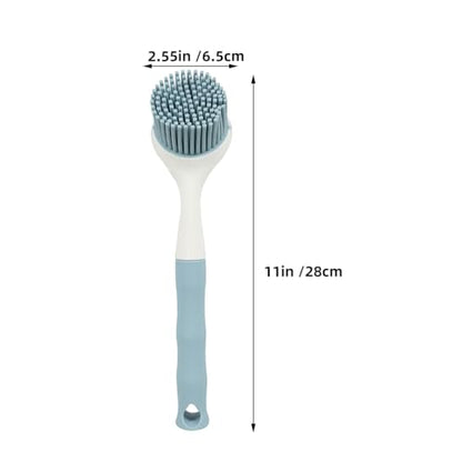 2 PCS Silicone Dishwashing Brush, Non-Stick Pot Scrubber with Long Handle, Durable Scrub Brushes for Cleaning Dishes, Cast Iron Pans, Sinks and Kitchen Cookware, Heat Resistant Cleaning Tool