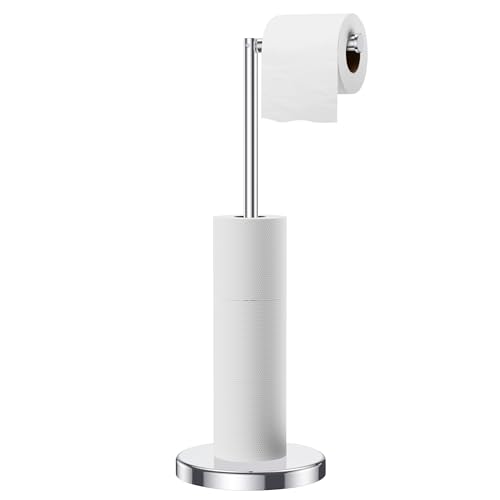 FORIOUS Toilet Paper Holder Stand, Modern Freestanding Tissue Roll Holder for Bathroom, Durable SUS 304 Stainless Steel and Weighted Base Toilet Paper Stand, Storage for 4 Rolls, Polished Chrome - color: Chrome, size: 23.2" H (Pack of 1)