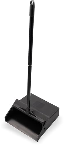 Carlisle FoodService Products Standing Dustpan – Dust Pan with Handle, Serrated Edge, Pivoting Pan Design, for Home, Kitchen, Lobby, or Office, 30 Inch Plastic, Black - style: 2-Piece Handle