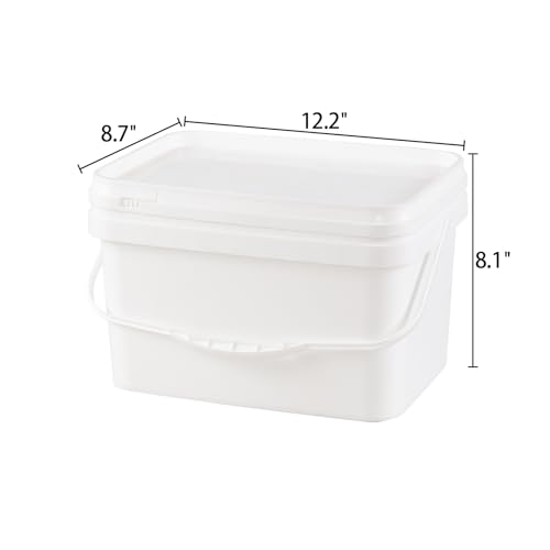 Readsky 3 Gallon Small Rectangular Plastic Food Bucket with Lid, 4 Packs Lidded Storage Buckets with Handle, White
