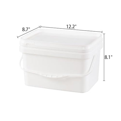 Readsky 3 Gallon Small Rectangular Plastic Food Bucket with Lid, 4 Packs Lidded Storage Buckets with Handle, White